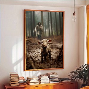 Quadro Decorativo Cordeiro Deus Floresta Pastor Ovelhas Religioso Fé