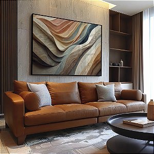 Quadro Decorativo Abstrato Laranja Branco Azul Ondas Clean