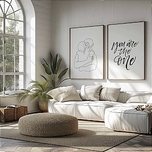 Quadro Decorativo Casal Abraço Traços Finos Frase Único Namorados