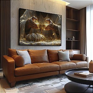 Quadro Decorativo Jesus Mãos Pão e Vinho Fé Religião Oração