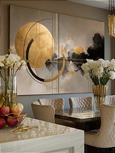 Quadro Decorativo Abstrato Geométrico Círculos Preto Cinza Ondas Clean