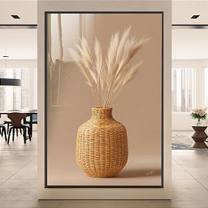 Quadro Decorativo Vaso Trigo Natureza Delicado Cesto Palha Luxo Minimalista