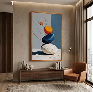 Quadro Decorativo Abstrato Pedras Coloridas Círculos Tons Azul Laranja