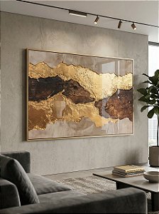 Quadro Decorativo Abstrato Tons Terrosos Dourado Marrom