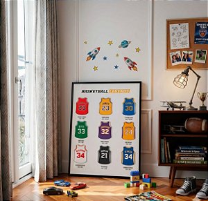 Quadro Decorativo Lendas Basquete Esportes Camisetas Basketball