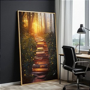 Quadro Decorativo Livros Fantasia Book Leitura Imaginação Floresta Livraria