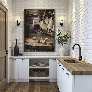 Quadro Decorativo Vinho Wine Taça Uva Tinto Branco Rolhas Adega Goumert
