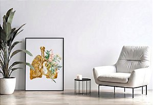 Quadro Decorativo Anatomia Pulmão Tons Flores Verdes Medicina Clínica