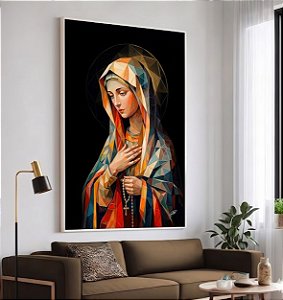 Quadro Decorativo Maria Vitral Geométrico Cores Religioso Oração