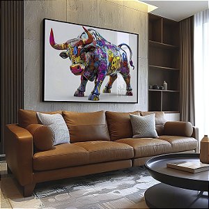 Quadro Decorativo Touro de Wall Street Colorido Grafit Negócios Exclusivo