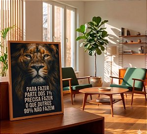 Quadro Decorativo Leão Frase Motivacional 1% Negócios