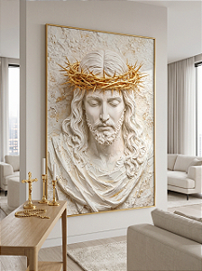 Quadro Decorativo Jesus Coroa Religioso Oração Efeito Mármore