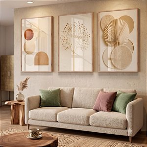 Quadro Decorativo Folhas Folhagens Abstrato Boho Tons Pastéis Flores