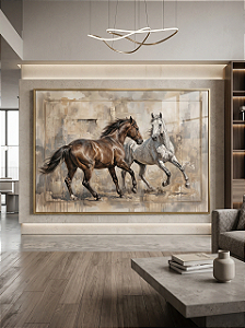 Quadro Decorativo Cavalos Selvagens em Movimento Fazenda Rústico Animais