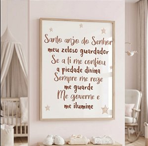 Quadro Decorativo Infantil Oração Santo Anjo Religioso Estrelas