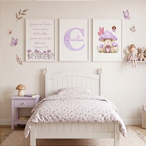 Quadro Decorativo Infantil Cogumelos Nome Personalizado Salmos Flores