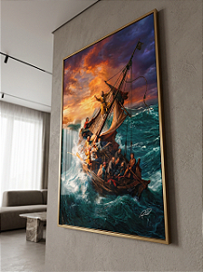 Quadro Decorativo Barco Tempestade no Mar da Galileia Religião Rembrandt