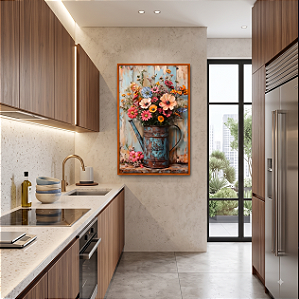 Quadro Decorativo Rústico Flores Vintage Floral Regador Plantas