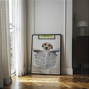 Quadro Decorativo Cachorro Lendo Jornal Dachshund cão-salsicha Animais
