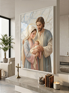 Quadro Decorativo Sagrada Família Jesus Maria José Religioso Tons Claros