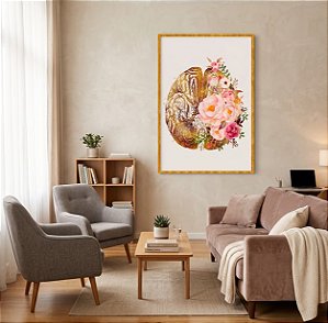 Quadro Decorativo Cérebro Rosa Flores Psicologia Psiquiatria Medicina