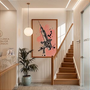 Quadro Decorativo Estúdio Tattoo Máquina de Tatuagem Retrô Clínicas Estética