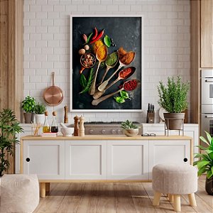 Quadro Decorativo Temperos Colheres Condimentos Cores Goumert Cozinha Pimenta