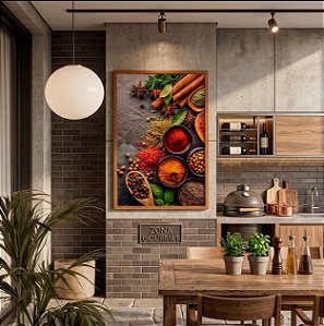 Quadro Decorativo Temperos Potes Colheres Condimentos Cores Goumert Cozinha
