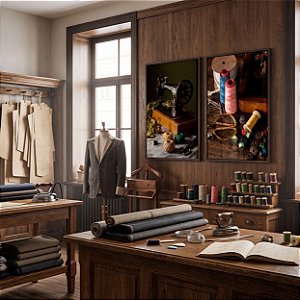 Quadro Decorativo Alfaiataria Máquina Costura Linhas Tesoura Costureira Atêlie