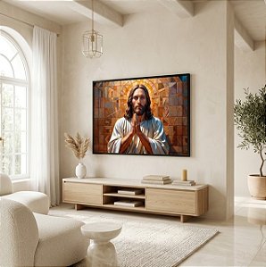 Quadro Decorativo Jesus Orando Rezando Vitral Tunica Branca Religião