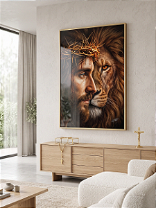 Quadro Decorativo Leão de Judá e Jesus com Coroa de Espinhos