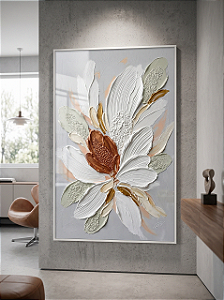 Quadro Decorativo Flor Texturas Elegância Botânica Desenho Espatulado Pintura