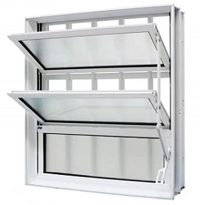 Janela basculante alumínio branco com grade vidro mini boreal - linha 25 jap caribe max