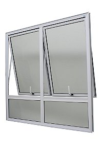Janela maxim-ar alumínio branco duas seções com bandeira fixa sem grade vidro mini boreal - jap perfecta max