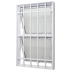 Janela maxim-ar alumínio branco duas seções verticais com grade vidro mini boreal - jap perfecta max