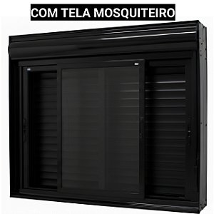 Janela com persiana integrada alumínio preto acionamento manual com tela mosquiteiro - jap caribe max