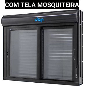Janela com persiana integrada alumínio preto acionamento manual com tela mosquiteiro - jap taparella perfecta