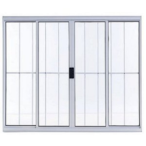 Janela de correr alumínio branco 4 folhas com grade vidro liso incolor - linha 20