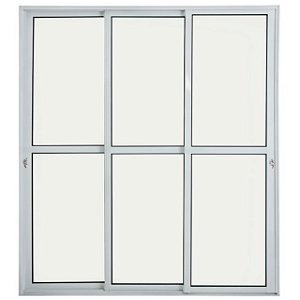 Porta de correr alumínio branco 3 folhas móveis vidro liso incolor com fechadura - linha 25