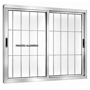 Janela de correr alumínio brilhante 2 folhas móveis com grade vidro liso incolor - linha 25