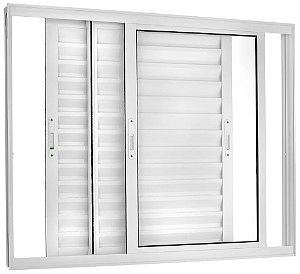 Janela veneziana alumínio branco 3 folhas móveis sem grade vidro liso incolor - linha 25