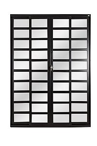 Porta de correr alumínio preto 4 folhas com travessa vidro liso com fechadura - linha 25 topsul esquadrisul