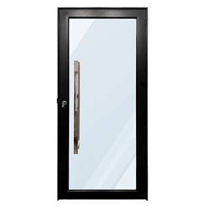 Porta alumínio preto vidro panorâmico liso incolor temperado 6mm com puxador e fechadura rolete - linha 30 topsul esquadrisul