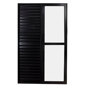 Porta balcão alumínio preto 3 folhas uma fixa vidro incolor com fechadura - linha 25
