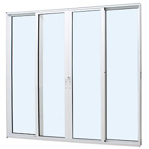 Porta de correr alumínio branco 4 folhas vidro panorâmico temperado 6mm com fechadura - jap caribe max