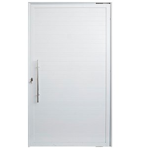 Porta pivotante alumínio branco com puxador e fechadura rolete - linha premium lux esquadrias