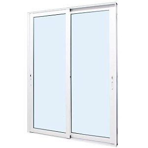Porta de correr alumínio branco 2 folhas móveis vidro liso incolor temperado 6mm com fechadura - linha 30 jap perfecta max