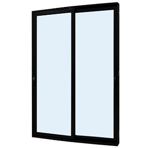 Porta de correr alumínio preto 2 folhas móveis vidro liso incolor temperado 6mm com fechadura - linha 30 jap perfecta max