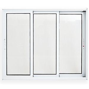 Janela de correr alumínio branco 3 folhas móveis sem grade - linha premium lux esquadrias
