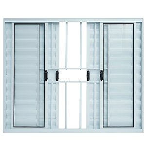 Janela veneziana alumínio branco 6 folhas com grade vidro liso incolor - linha modular lux esquadrias